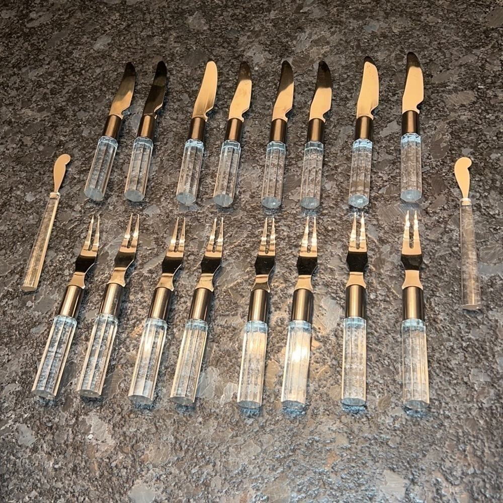 Vintage 18 Pcs MCM Service for 8 Dessert Cheese Knife and Fork w Spread Knives